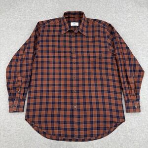 Brioni Shirt Men's S Navy/Orange Plaid Long Sleeve Neiman Marcus Made In Italy‎